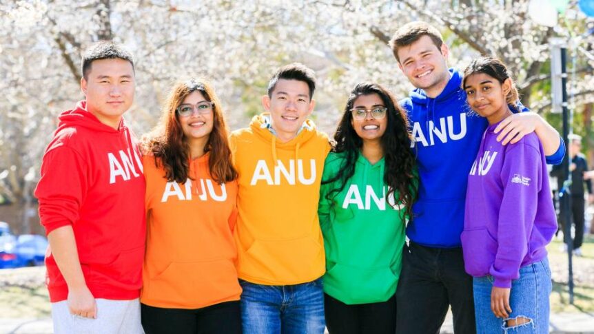 ANU students wearing colourful tops